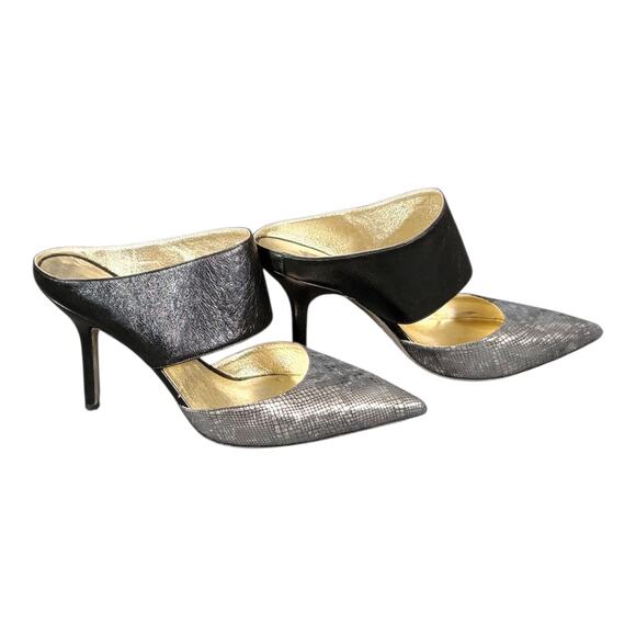 Emy Mack Elsa Black & Silver Printed Calf Pointed‎ Toe Heels Leather Size 7B - Picture 3 of 15